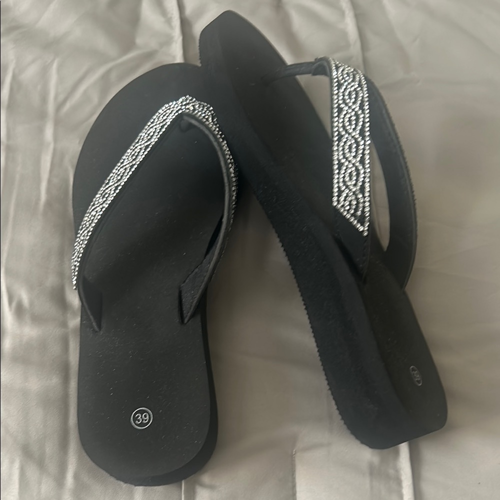 Chic Black Beaded Women's Sandals